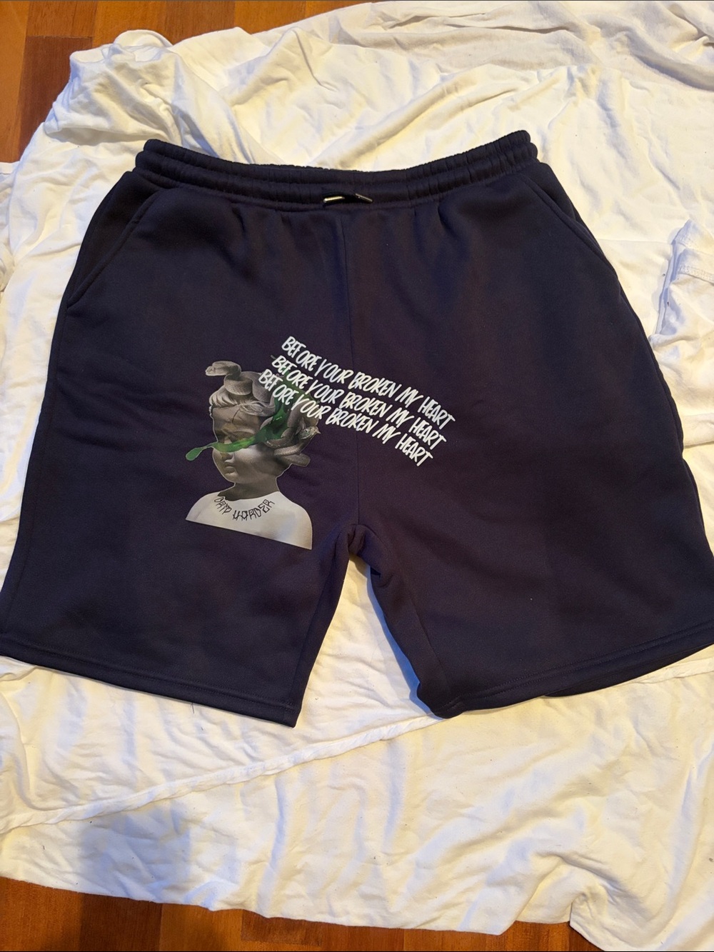 Men's Navy Graphic Cotton-Blend Shorts